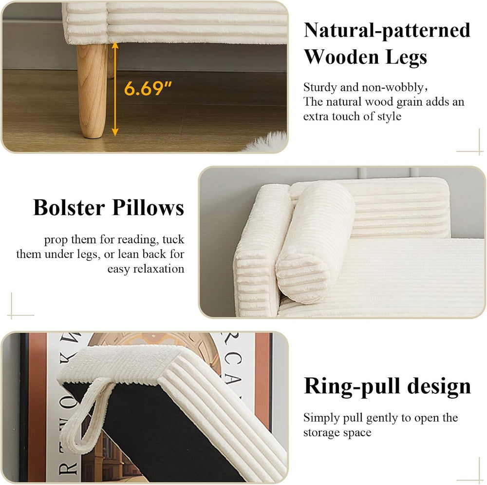 65.35" Storage Bench, Corduroy Upholstered End of Bed Bench with Bolster...