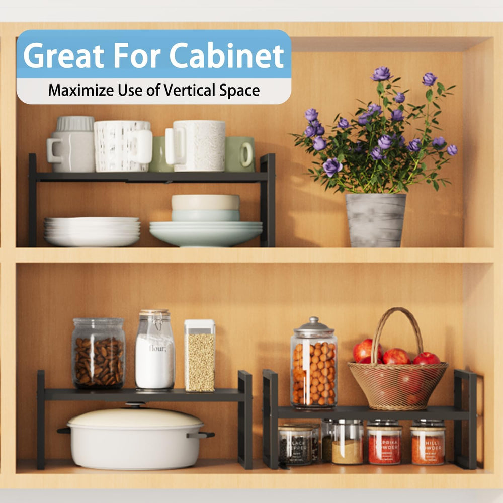 2 Pack Expandable Kitchen Cabinet Shelves Organizer,Heavy Duty Metal Shelving...