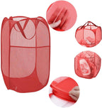 Larpur Popup Mesh Laundry Basket, Collapsible and Portable Clothes Washing Laundry Hamper with Reinforced Carry Handle (Red)