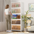 Extra Large Stackable Storage Bins with Lids & Wheels, Foldable Collapsible Closet Organizers Storage Cabinet with Doors for Bedroom Dorm (White, 360QT-120QT/30GAL*3Pack)