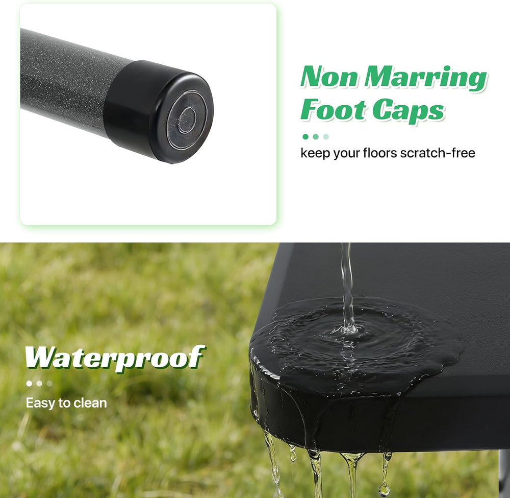 8Ft Folding Table Plastic Portable with Built in Handle & Steel Legs Blac...