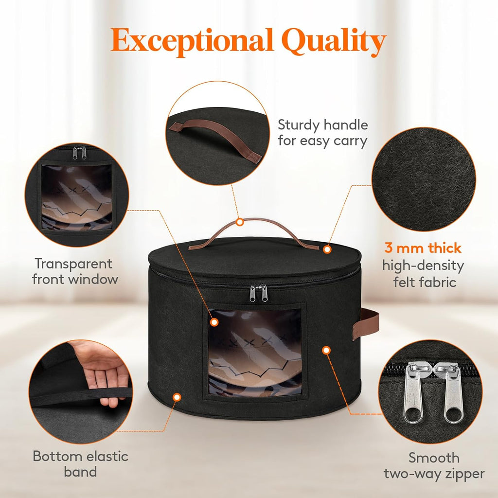 Lifewit Round Cowboy Hat Box for 7 Caps, Large Felt Hat Organizer Bag for Men & Women Storage, Baseball Cap Container with Dustproof Lid for Travel, Foldable 16.5" D x 10.6" H Carrier, 2 Pack, Black