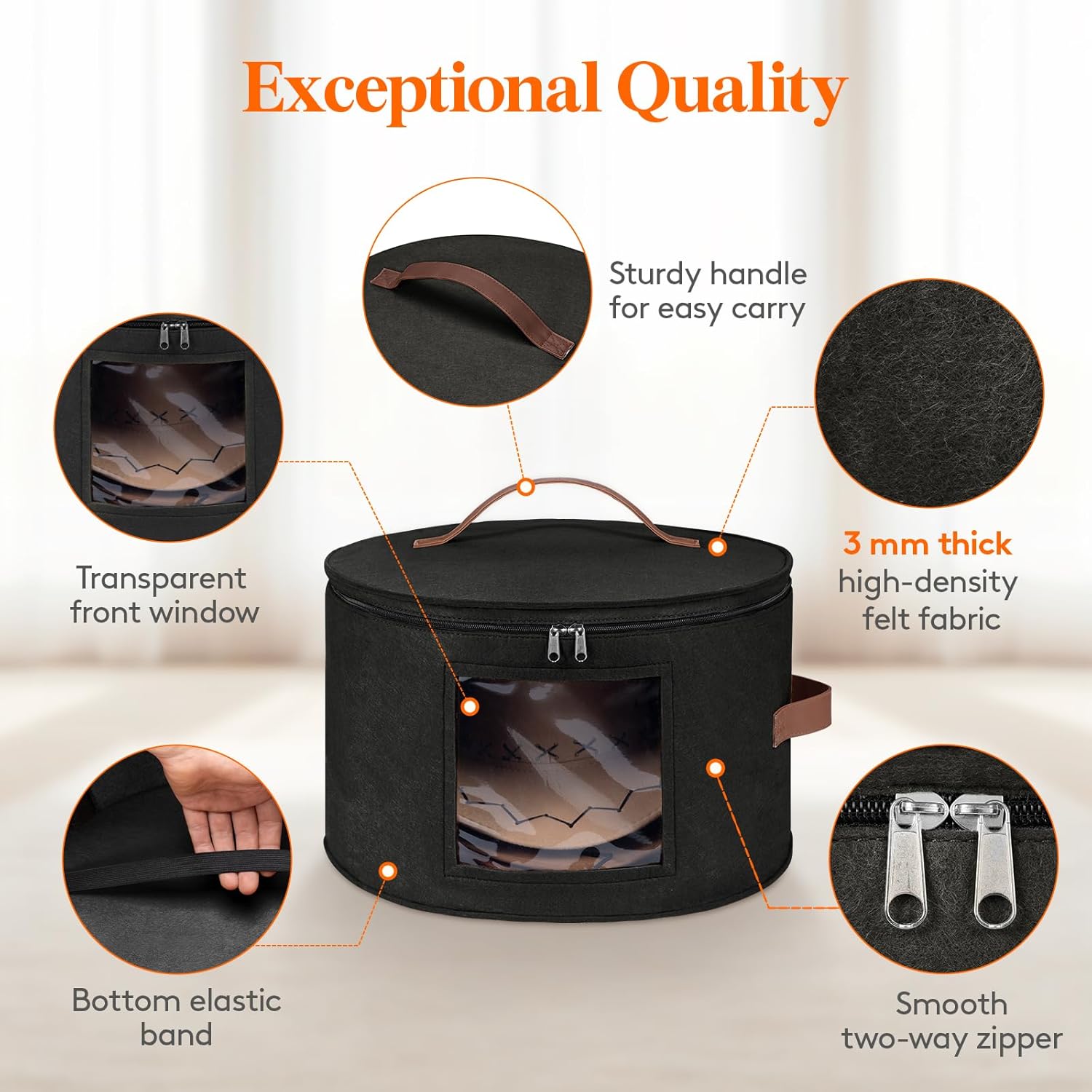 Lifewit Round Cowboy Hat Box for 7 Caps, Large Felt Hat Organizer Bag for Men & Women Storage, Baseball Cap Container with Dustproof Lid for Travel, Foldable 16.5" D x 10.6" H Carrier, Black