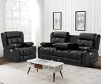 Loveseat Recliner Sofa Set, Flip Middle Backrest Design PU Leather 3 Seater Reclining Sofa and Single Oversized Recliner Chair, Manual Couches for Living Room (Black, PU 3+1)