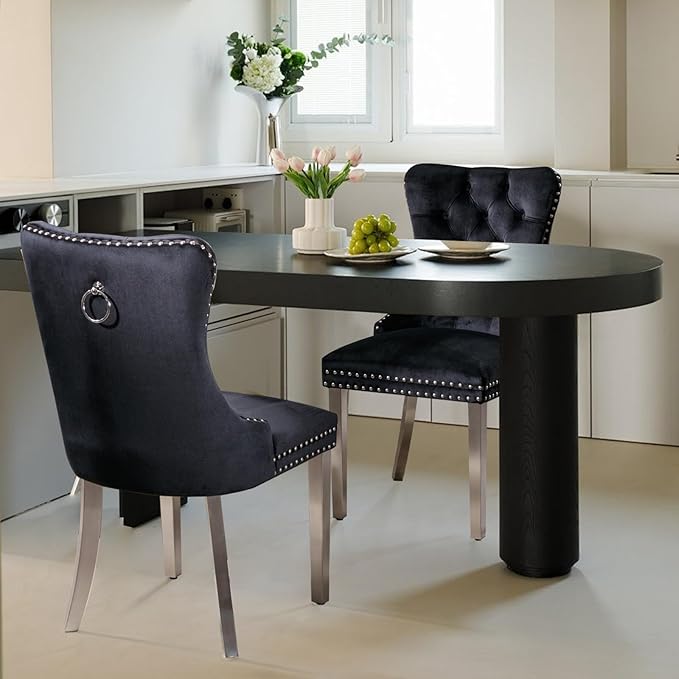 Velvet Upholstered Dining Chairs Set of 8, Modern Style Kitchen Side Chairs w...