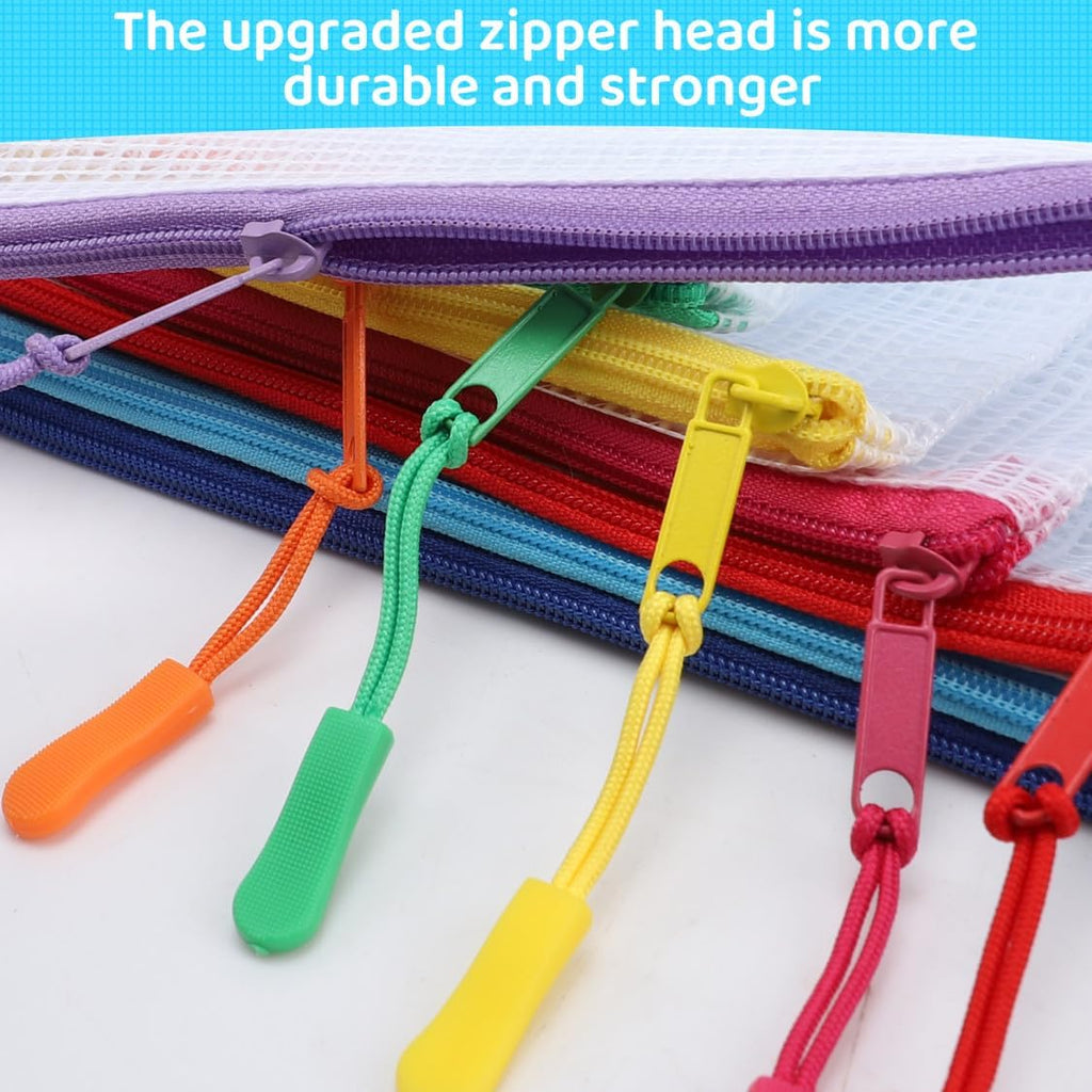 24pcs Mesh Zipper Pouch Bags, A5 9.4 x 6.9 Inches Reusable Zipper Bags Puzzle Storage Organizer 8 Colors Multipurpose for Travel Board Games Office Supplies and Home Organization