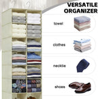 20 Section Hanging Shoe Organizer for Closet, Beige | Hanging Closet Organizer and Storage for Wardrobe, Dorm, Bedroom, Space Saving Foldable Clothes Shelf with Sturdy Hooks