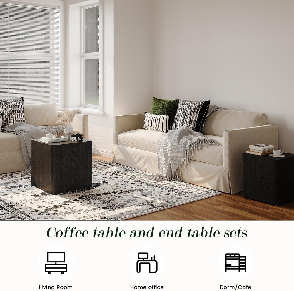 Nesting Coffee Table Set of 2, Black End Table for Small Spaces | Modern Coff...