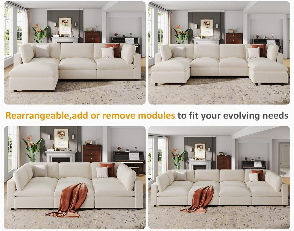 Large L Shaped Sectional Modular Sofa,Chenille Sectional Couch,Beige | Washable,Removable Cover,Modern,Comfortable