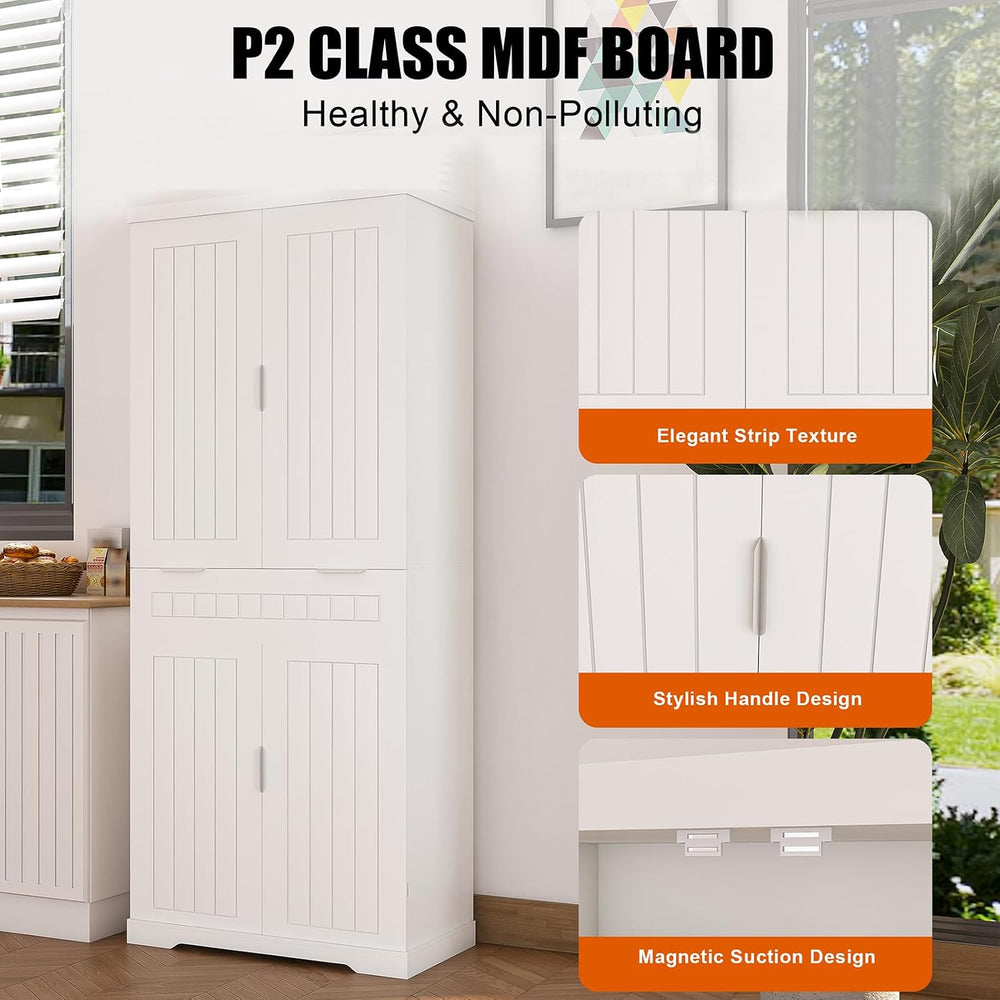 Pantries Cabinet, 71.65" Tall Storage Cabinet with Drawer, 2 Cabinets &a...