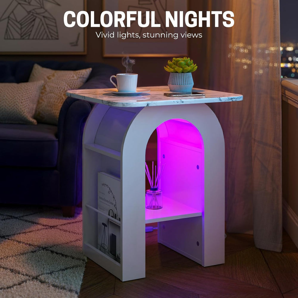 Small End Tables Living Room Set of 2 for Small Spaces,19" Marble Top Ni...
