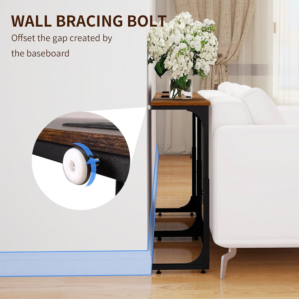 2 Pack 11.8" Wide Behind Couch Table with Charging Station | 11.8"W...
