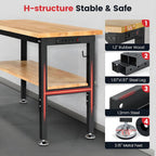 60 Inch Work Bench for Garage Adjustable Height Workbenches with Under Table Shelf Pegboard Pad Power Outlets Work Table for Woodworking, Home, Office, Workshop