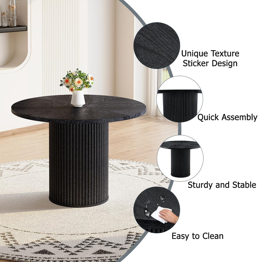 Round Dining Table Set for 4, Black Kitchen Table Set for 4 with 42''...