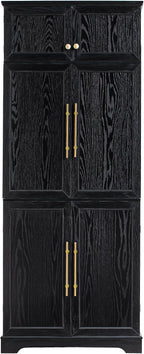 78.2" Tall Farmhouse Kitchen Pantry Cabinet with Adjustable Shelves, Storage Cupboard with 8 Door Shelves and Hidden Drawer, Kitchen Hutch with Wine Rack for Dining Room, Bathroom, Black