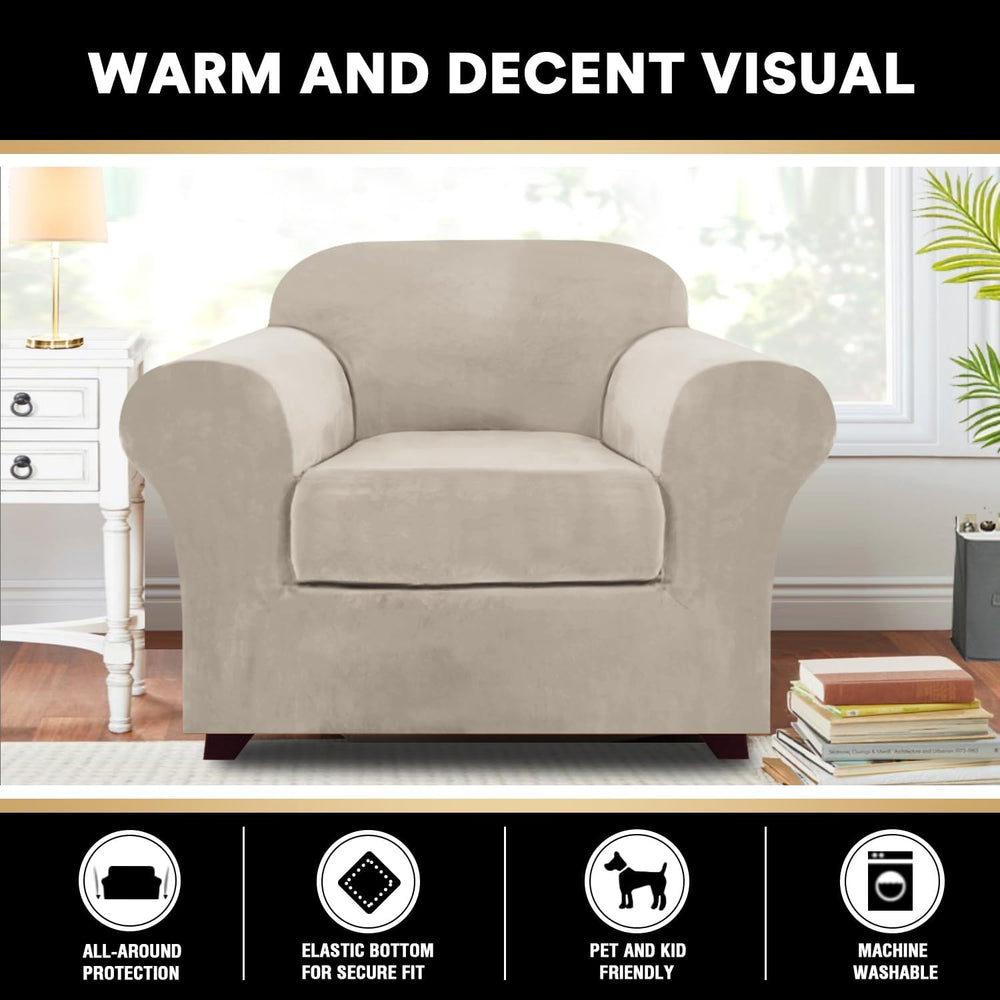 PrinceDeco Velvet Plush Couch Cover Stretch 2 Piece Chair Cover Chair Slipcov...