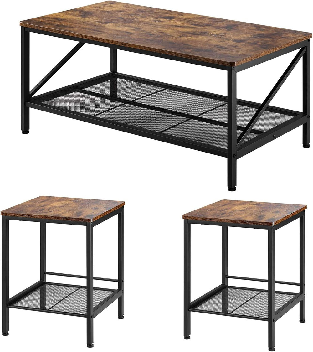 VEVOR 3 Pieces Living Room Table Sets, 41.3 in Industrial Coffee Table with 2...