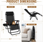 Yaheetech 26" Zero Gravity Recliners Adjustable Set of 2, New Black | Outdoor Folding Reclining Lounge Chairs w/Pillows, Cup Holder Trays and Carry Strap for Camping, Backyard, Beach, Indoor