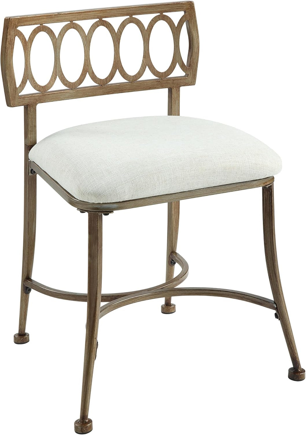 Golden Bronze Low Back Vanity Stool with Linen Seat