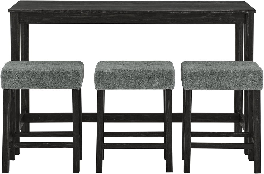 59" Bar Table Set with Power Outlet & 3 Upholstered Stools – 4-Piece...