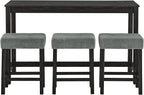 Ball & Cast 4 Piece Kitchen Dining Room Table and Chairs Set, Farmhouse Wooden Counter Height Bar-Sets w/USB Ports & Power Outlet & 3pcs Stools, 59" Sofa-Table Barstool w/Charging Station, Black