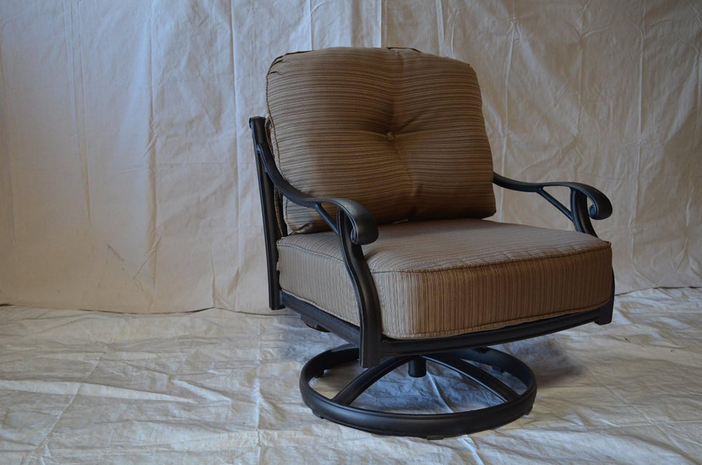Nassau Cast Aluminum Powder Coated 4 Swivel Rocker Club Chairs with Walnut Se...