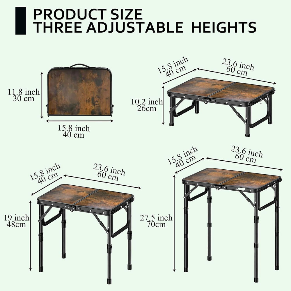 YihuiKo Small Folding Picnic Table with Storage Net, Adjustable Height