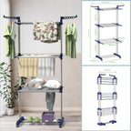 Bigzzia Clothes Drying Rack, 67.7 Inch Laundry Drying Rack with Foldable Base, 4 Tier Stainless Steel Drying Rack Clothing, Movable Laundry Rack for Indoor Outdoor-Blue