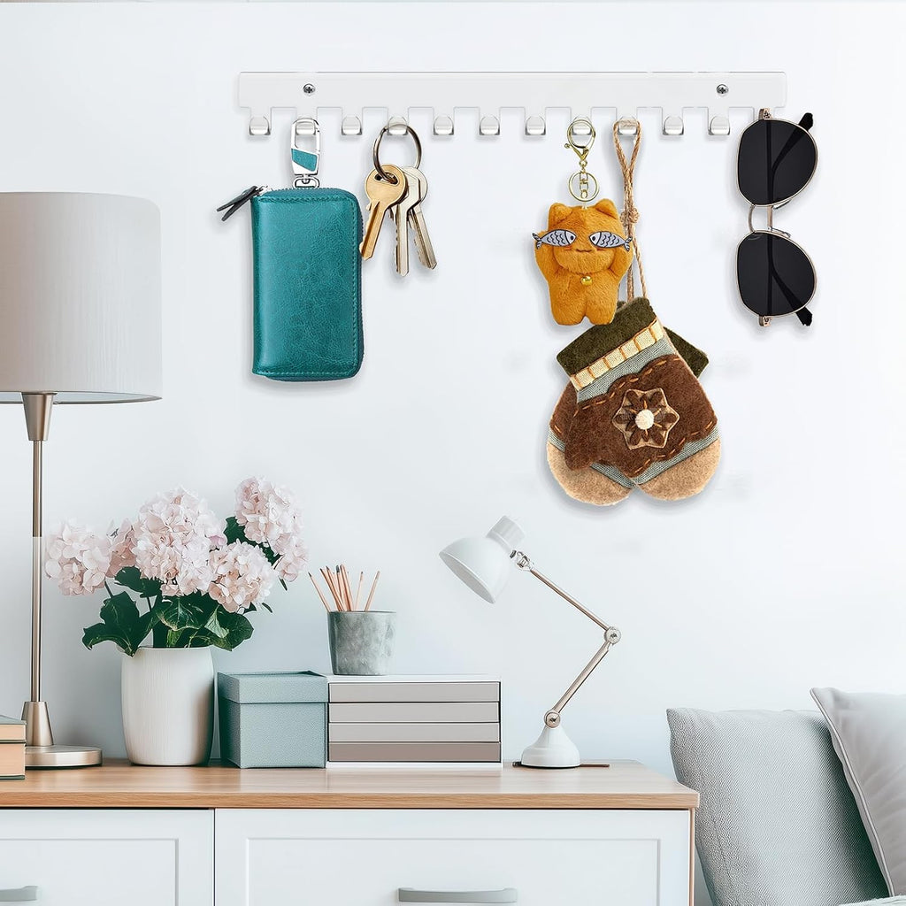 13.8 inch Acrylic Necklace Holder 2 Pack Wall Mounted Necklace Organizer Hanging Jewelry Organizer with 12 Hooks for Necklaces, Bracelets, Rings and Bangles Display