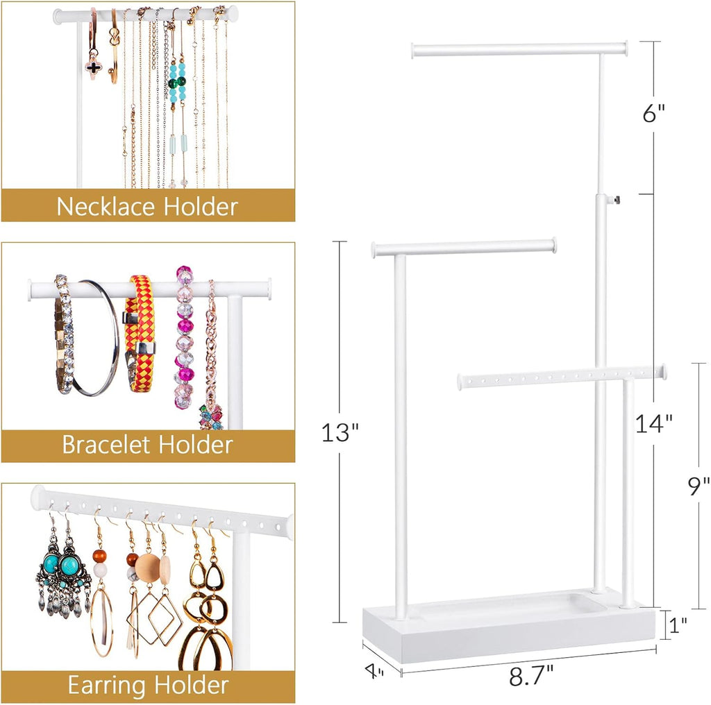 SRIWATANA Jewelry Organizer Stand, Extra Tall Jewelry Display Necklace Holder, Gift Idea (White)
