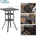 PHI VILLA Outdoor Patio Bar Tables Cast Aluminum,27.5" L x 27.5" W x 42" H | Frosted Surface Square Bar Height Bistro Table with 1.96" Umbrella Hole for Balcony Lawn Garden