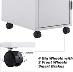 BarberPub Beauty Salon Trolley Storage Cart Hair Dryer Holder Stylist Equipment with Lockable Rolling Wheels, Drawer (White)