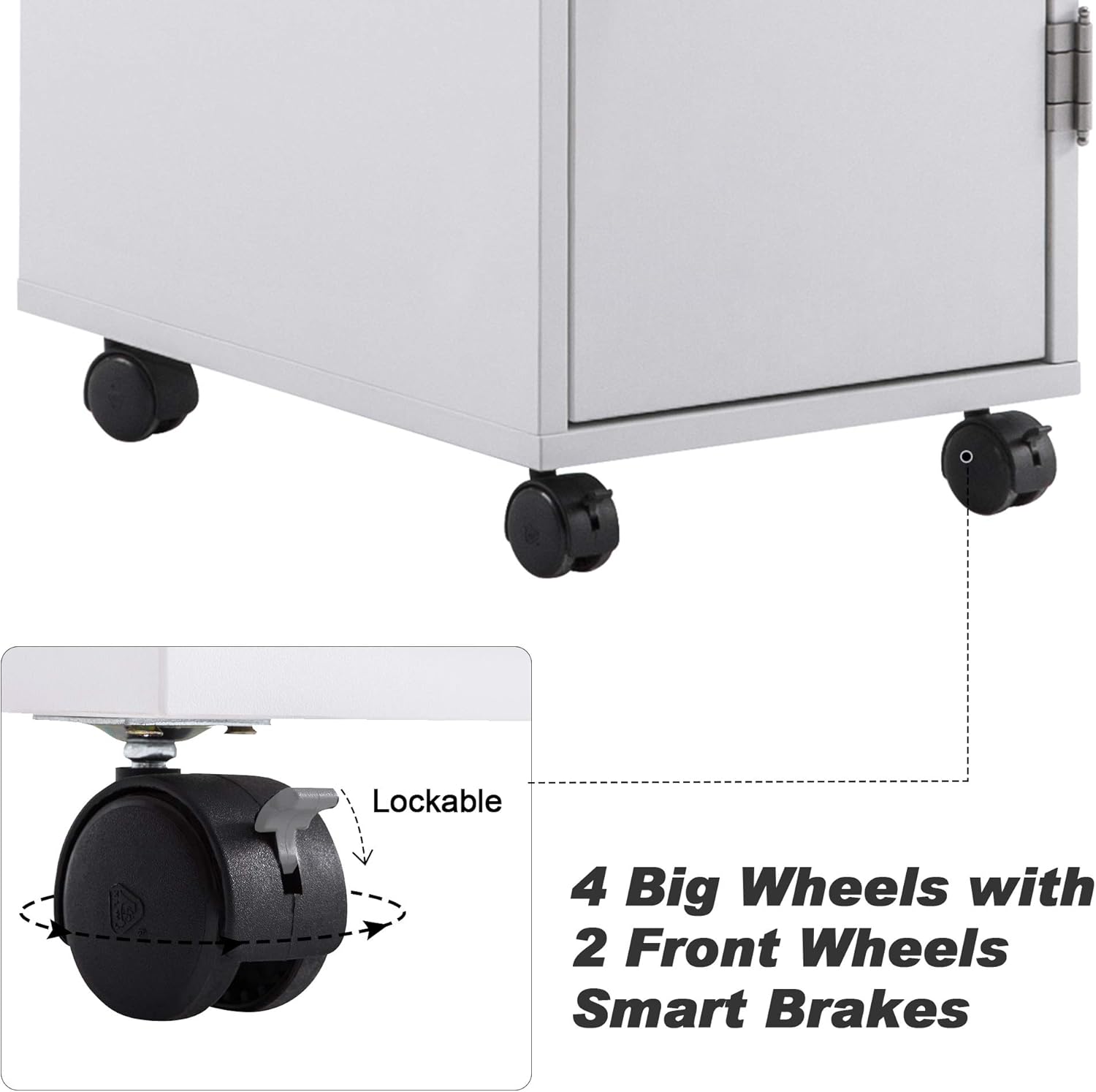 BarberPub Beauty Salon Trolley Storage Cart Hair Dryer Holder Stylist Equipment with Lockable Rolling Wheels, Drawer (White)