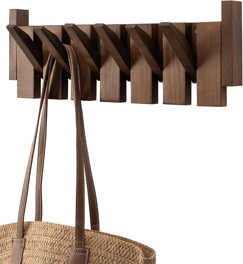 Walnut Wood Piano Coat Rack Wall Mount, Solid Wood Flip Down Wall Hook Rack 6...