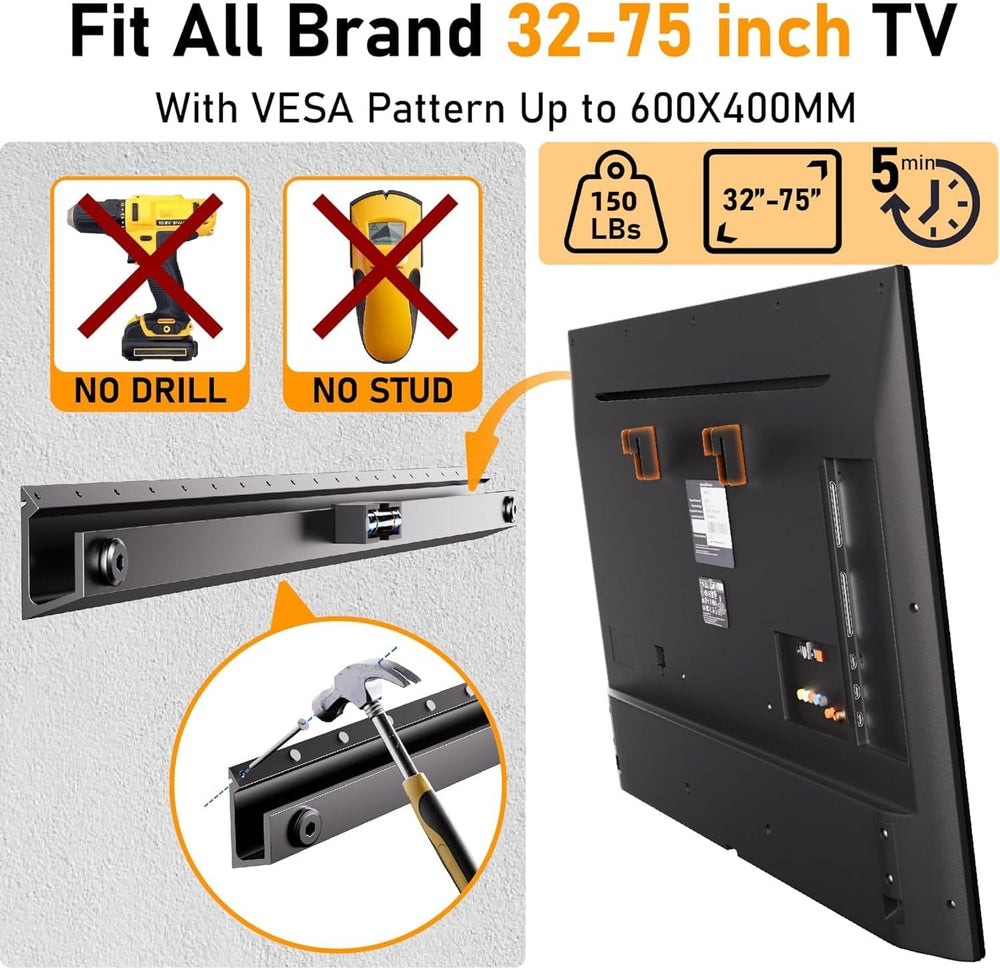 No Stud TV Wall Mount, No Drill Studless Drywall TV Mount, Easy Install | Hea...