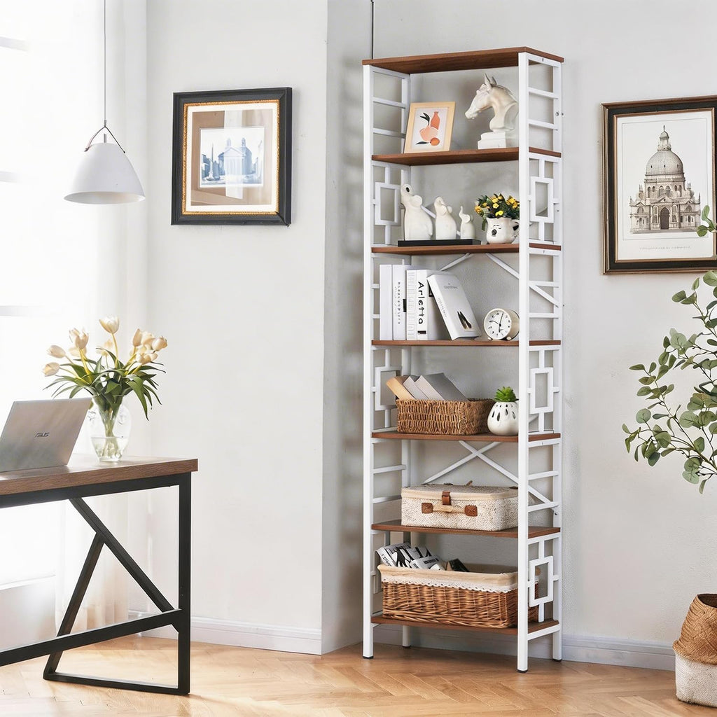 HOMISSUE Bookcase,7-Tier Tall Bookshelf Metal Bookcase and Bookshelves, Free Standing Storage Modern Bookshelf for Home Office Living Room and Bedroom, White