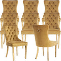 Mid Century Modern Dining Chairs Set of 8, Yellow Velvet Upholstered Tufted Back, Kitchen & Dining Room Chairs, Gold Metal Legs, Nailhead Trim, Sillas para Comedor (Yellow, 8 Pcs)