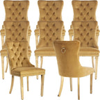 Mid Century Modern Dining Chairs Set of 8, Yellow Velvet Upholstered Tufted Back, Kitchen & Dining Room Chairs, Gold Metal Legs, Nailhead Trim, Sillas para Comedor (Yellow, 8 Pcs)