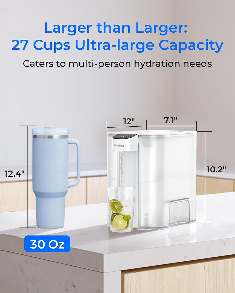 Waterdrop ED04W-L Mega Electric Water Filter Dispenser, Large 27-Cup, White