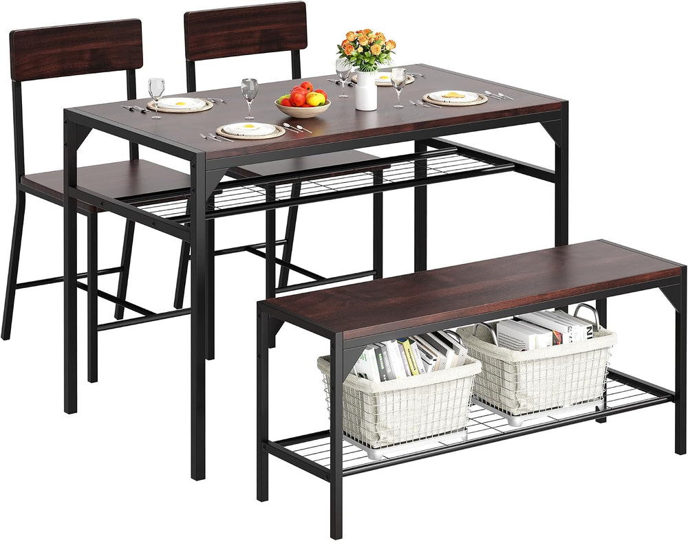 Shintenchi Kitchen Table Chairs Set of 4 with Bench and Chairs, Dark Walnut |...
