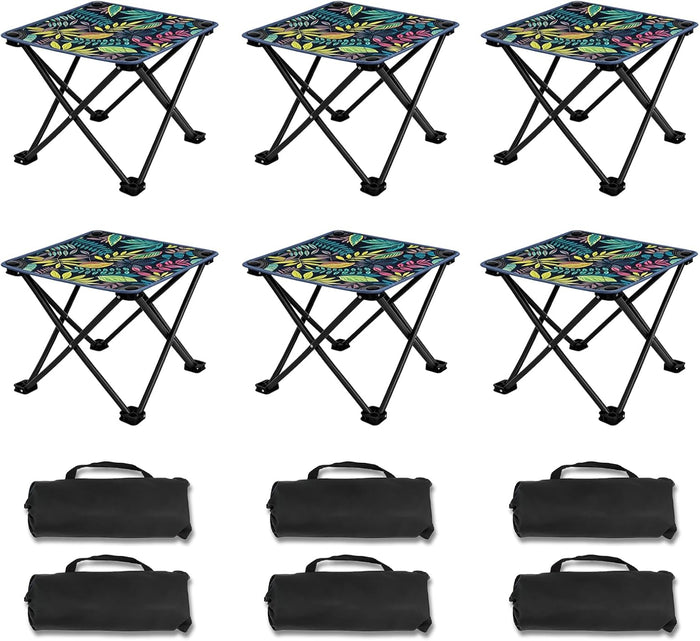Portable Collapsible Stools Outdoor Folding Chairs Small Camping Stools for Hiking,Fishing,Gardening,Beach and Travel with Carry Bag (6 Pack,Pattern)