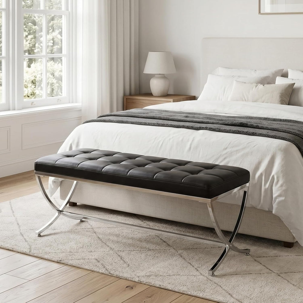 EALSON Modern Entryway Bench Leather Upholstered Dining Bench with Metal Base...