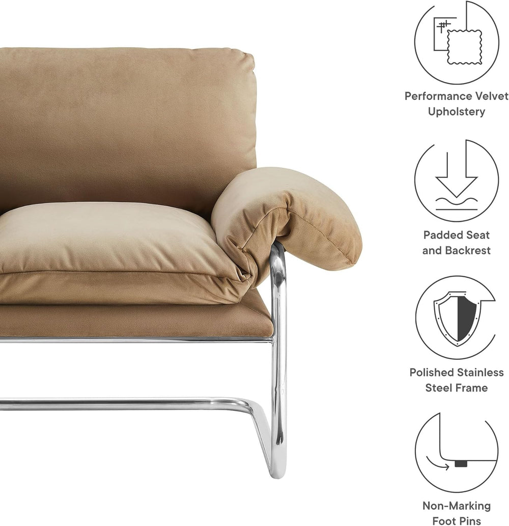 Modway Ansel Performance Velvet Accent Chair in Taupe - Stain-Resistant Velve...