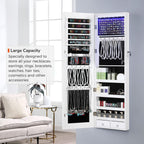GISSAR Full Length Mirror Jewelry Cabinet, 6 LEDs Jewelry Armoire Wall Mounted Over The Door Hanging, Jewelry Organizer Storage with Lights Lockable, Bright White, 14.6" x 47.2"
