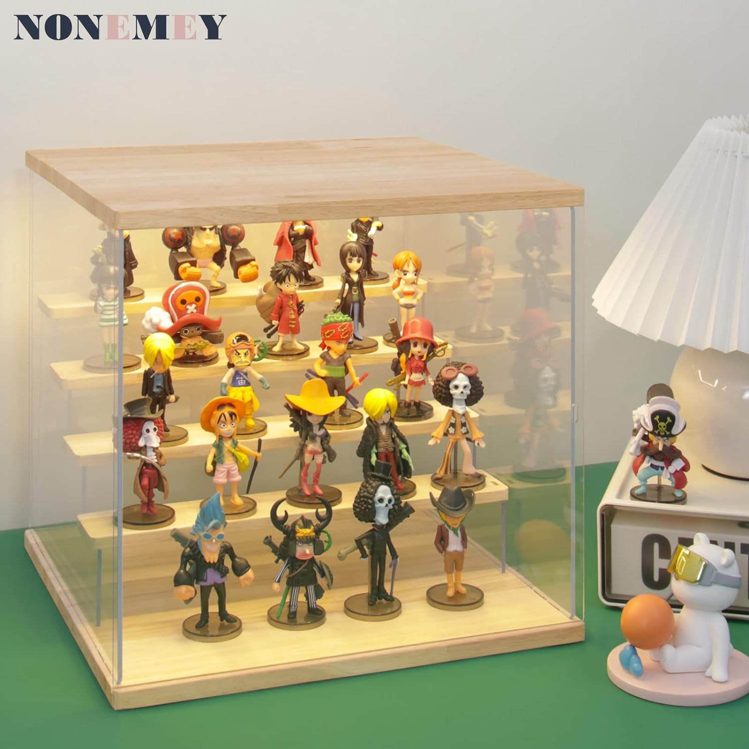 NONEMEY Clear Acrylic Display Case Stand with LED Light 2/3/4/5/6 Tier Storage Box Showcase Dustproof Organizer Box for Collectibles (5Tier 12.4*12.2*12inch )