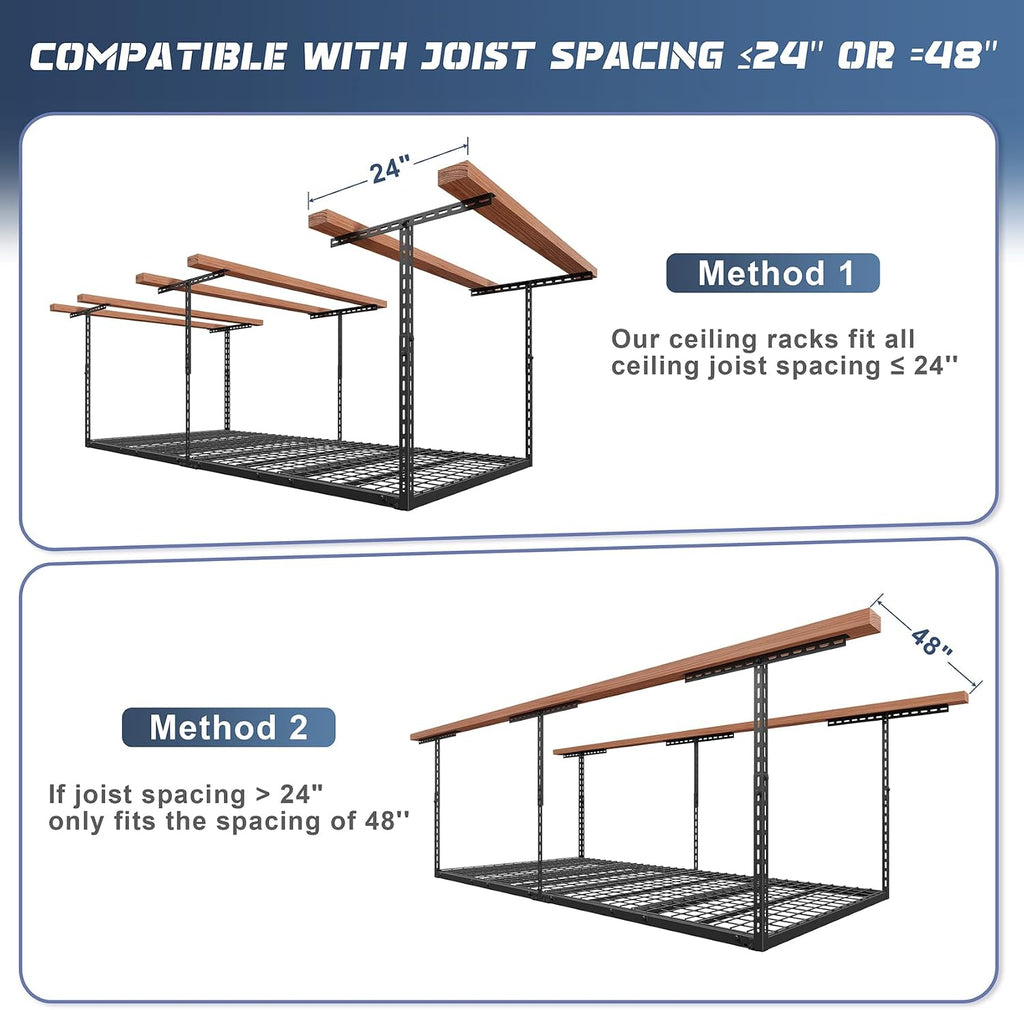 Jusgym 4X8FT Overhead Garage Storage Rack, 26"-40" Height Adjustable Garage Ceiling Storage Racks, Heavy Duty Metal Overhead Storage Organizer System, 750LBS Weight Capacity