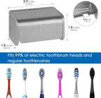 Toothbrush Holder Wall Mounted with Cover for Bathroom, 2 Slots Toothbrush Storage Organizer for Shower, Self Adhesive Toothbrush Hanger Rack for Dorm, Cabinet (Brushed Silver)
