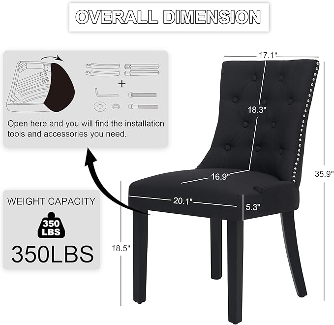 Upholstered Tufted Dining Chairs Set of 6, Fabric Side Dining Room Chairs wit...