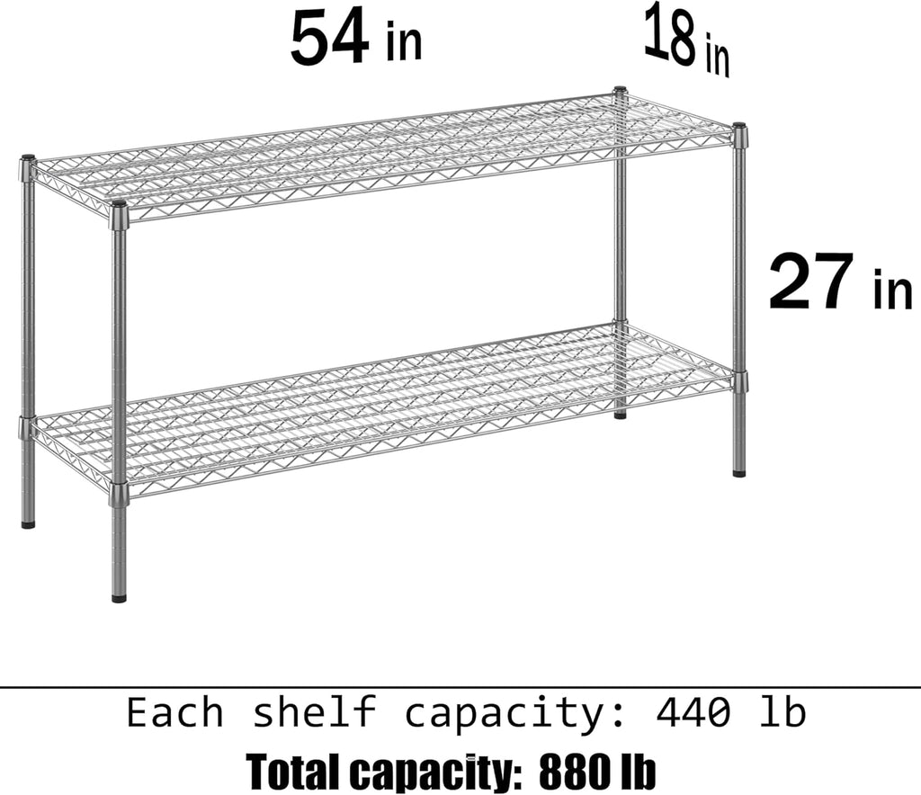 18" Deep x 54" Wide x 27" Height Wire Shelving Kit | 2-Tier | NSF Commercial Storage Rack Unit