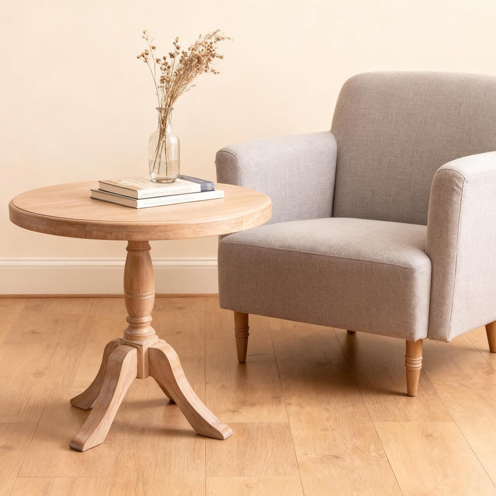 23.6'' Round Wooden End Table, Wooden Pedestal Side Coffee Tables, fo...